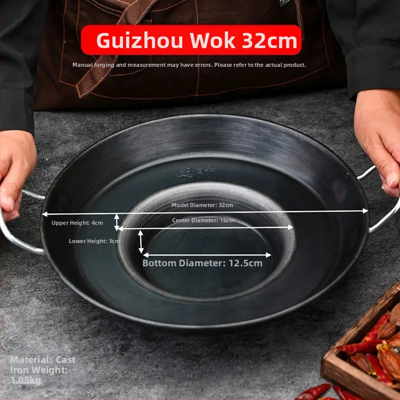 Wok z liatiny, odolný voči hrdzi, hĺbka 8 cm, dno s jedným plochým dnom, určený pre plynovú varnú dosku