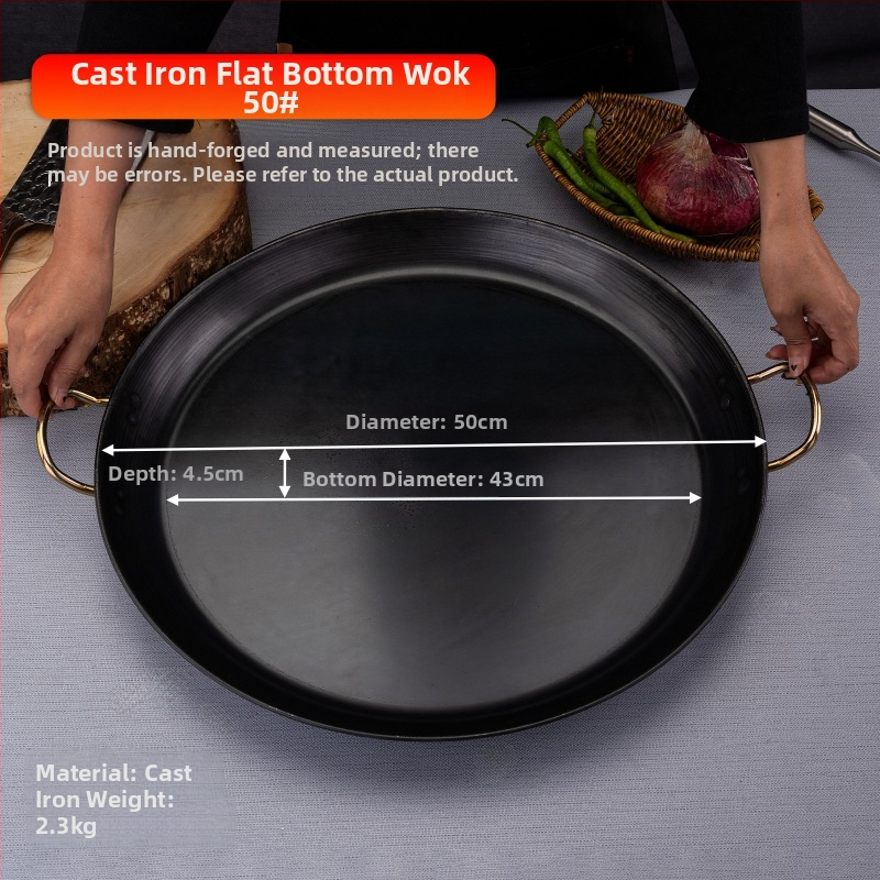 Wok z liatiny, odolný voči hrdzi, hĺbka 8 cm, dno s jedným plochým dnom, určený pre plynovú varnú dosku