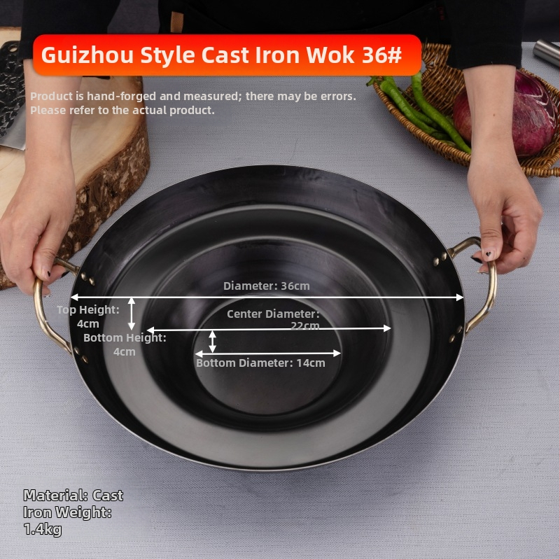 Wok z liatiny, odolný voči hrdzi, hĺbka 8 cm, dno s jedným plochým dnom, určený pre plynovú varnú dosku