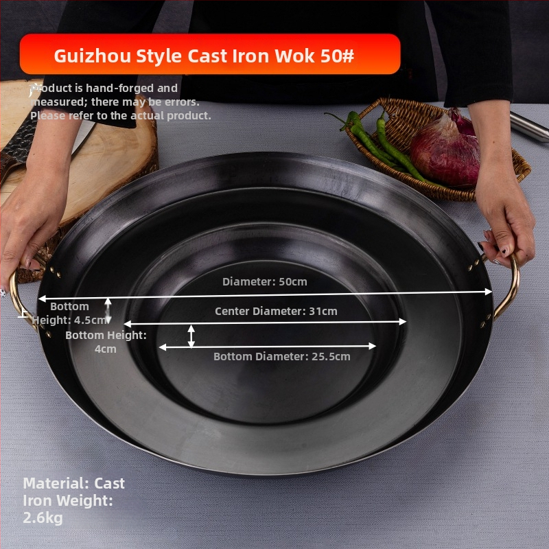 Wok z liatiny, odolný voči hrdzi, hĺbka 8 cm, dno s jedným plochým dnom, určený pre plynovú varnú dosku