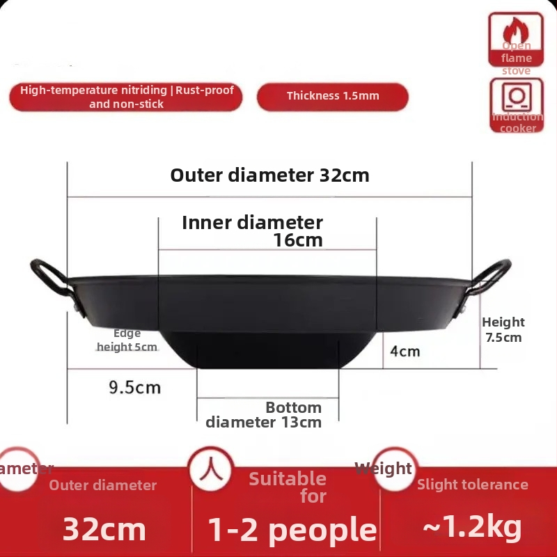 Wok z liatiny, odolný voči hrdzi, hĺbka 8 cm, dno s jedným plochým dnom, určený pre plynovú varnú dosku