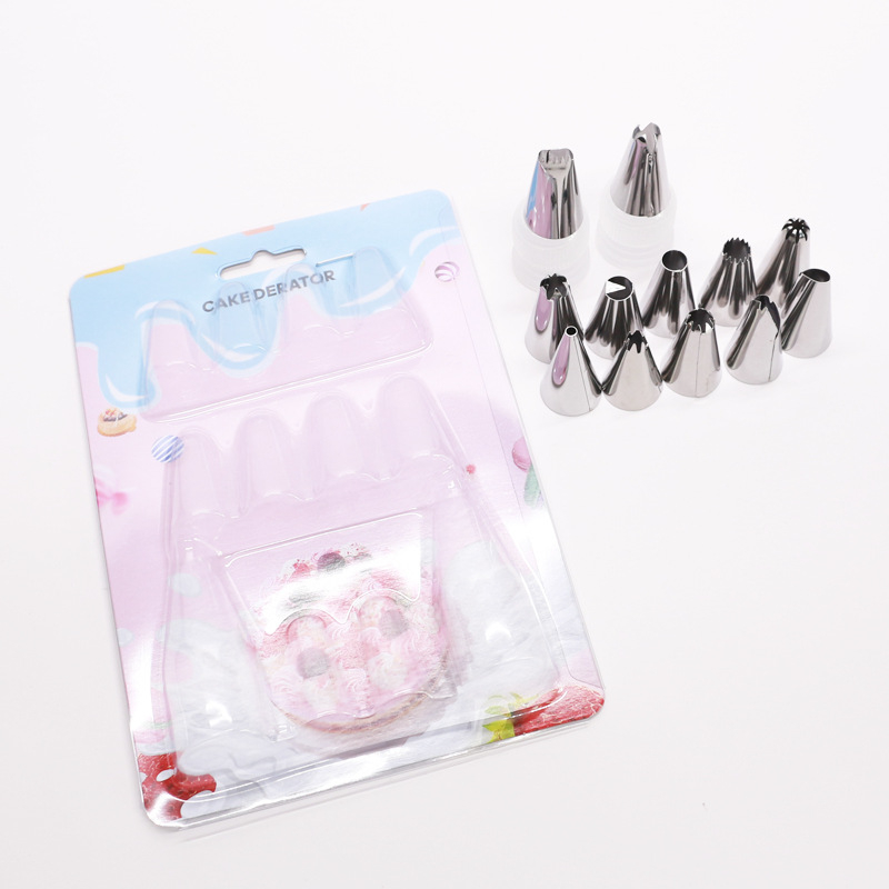 Sada konvertorov na zdobenie z nehrdzavejúcej ocele, 14 kusov, dekoratív set s PP komponentami na pečenie