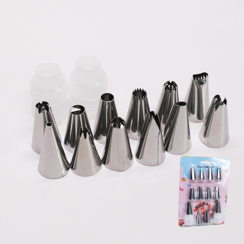 Sada konvertorov na zdobenie z nehrdzavejúcej ocele, 14 kusov, dekoratív set s PP komponentami na pečenie