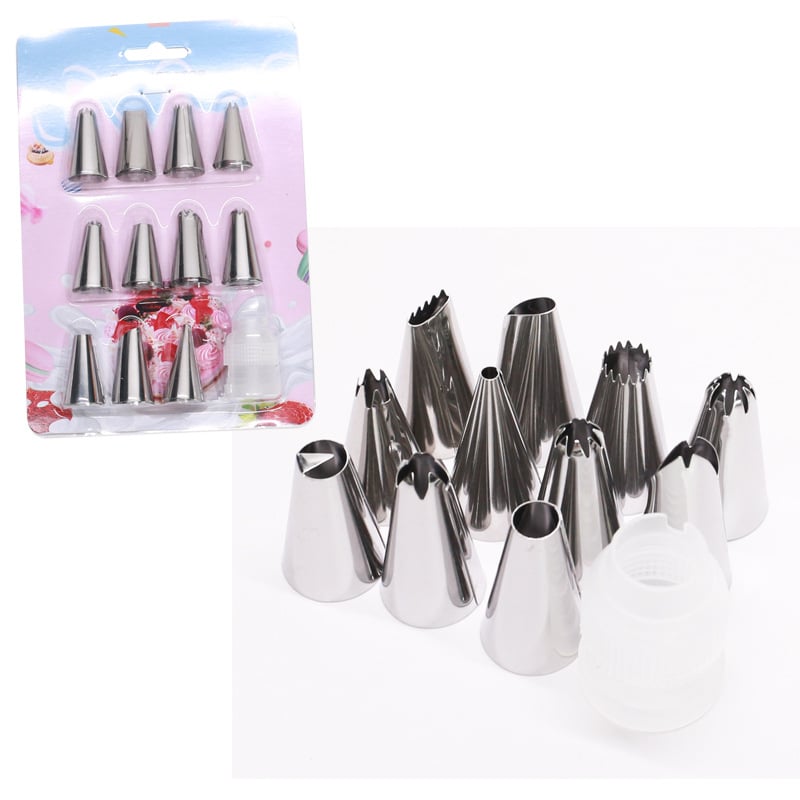 Sada konvertorov na zdobenie z nehrdzavejúcej ocele, 14 kusov, dekoratív set s PP komponentami na pečenie