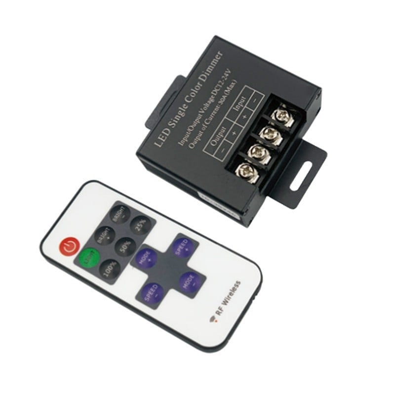 LED dimer do skrine s ručným otáčacím ovládačom, plynulé stmievanie 0–100%, DC 5V/12–24V, DC výstupná línia
