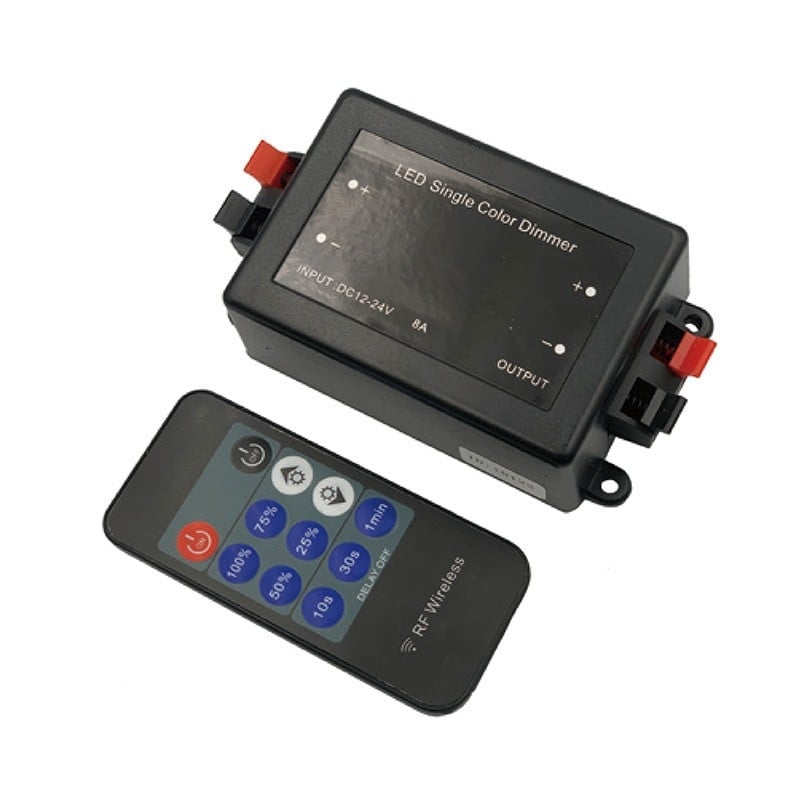 LED dimer do skrine s ručným otáčacím ovládačom, plynulé stmievanie 0–100%, DC 5V/12–24V, DC výstupná línia