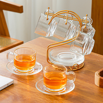 Sklenený pohár úkladný stojan na zoraďovanie – súprava hrnčekov a podšálok v európskom štýle