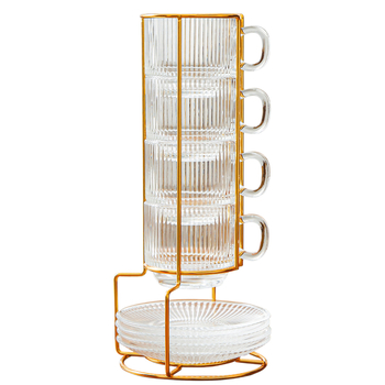 Sklenený pohár úkladný stojan na zoraďovanie – súprava hrnčekov a podšálok v európskom štýle