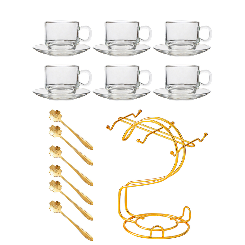 Stiklo puodelių laikymo metalinis rėmas – Europos stiliaus kavos puodelių ir padėkliukų rinkinys