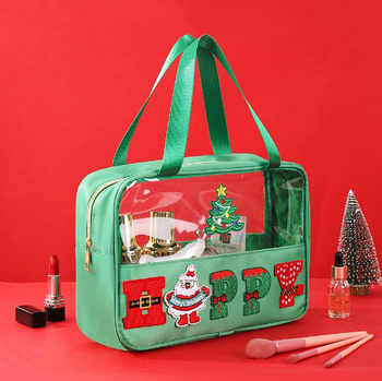 Taška na make-up z PVC, oválny tvar, zapínanie na zips, retiazková rukoväť, viacfunkčná a prenosná