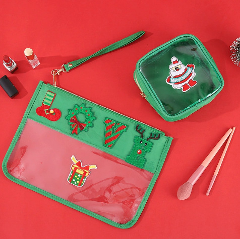 Taška na make-up z PVC, oválny tvar, zapínanie na zips, retiazková rukoväť, viacfunkčná a prenosná