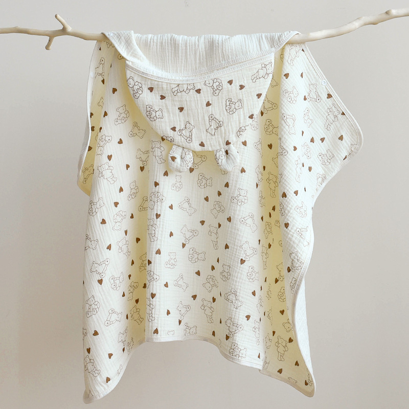 Бебешко наметало за къпане с качулка – чист памук, 200–300 g, за новородени до 3 години, всесезонно