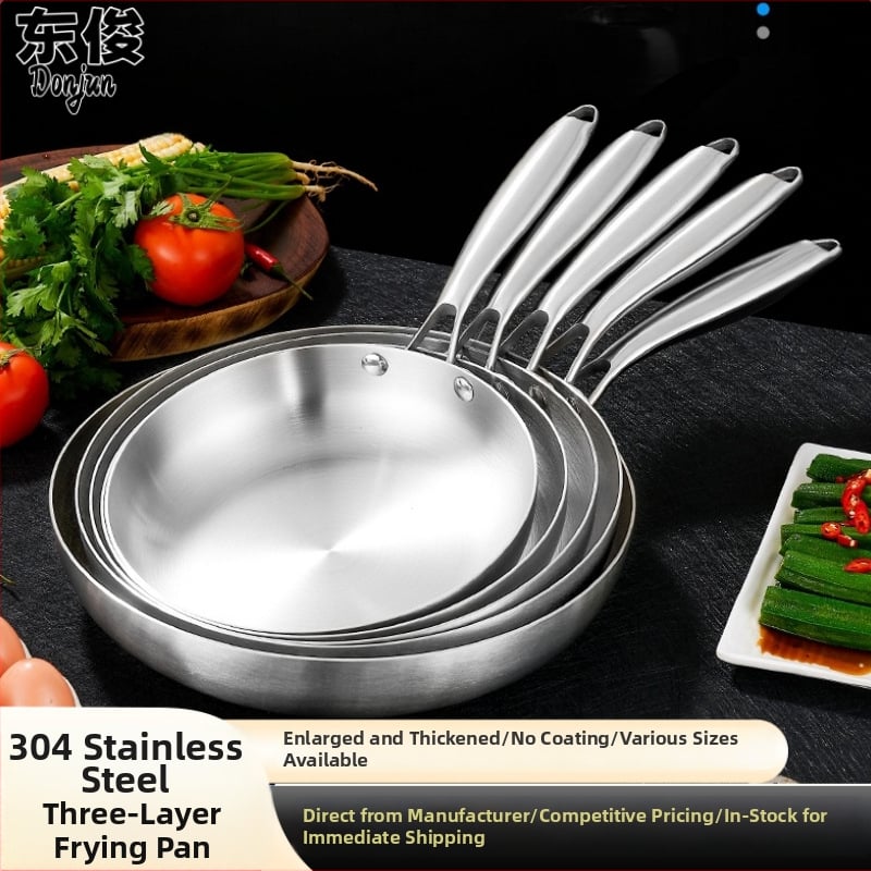 Panvica na smaženie z 304 nerezovej ocele, trojvrstvové dno, kompatibilná s indukčnou platňou aj plynovou, bez povrchovej úpravy, hmotnosť 993 g