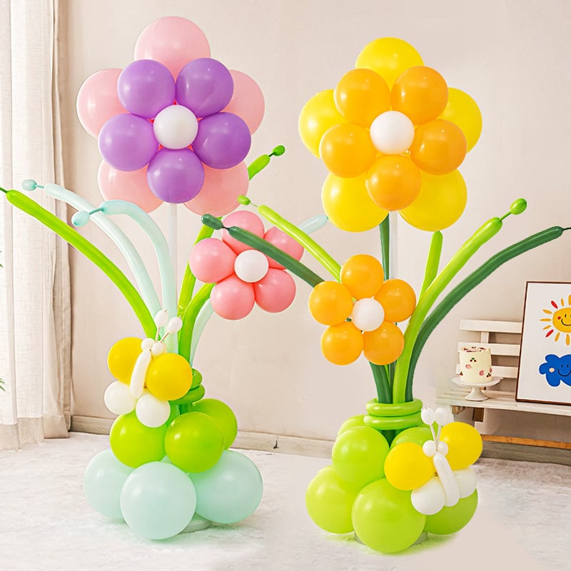 Stĺpec balónov s kvetmi – latexové okrúhle balóny, dekoratívne balóniky, vhodné pre školy a škôlky
