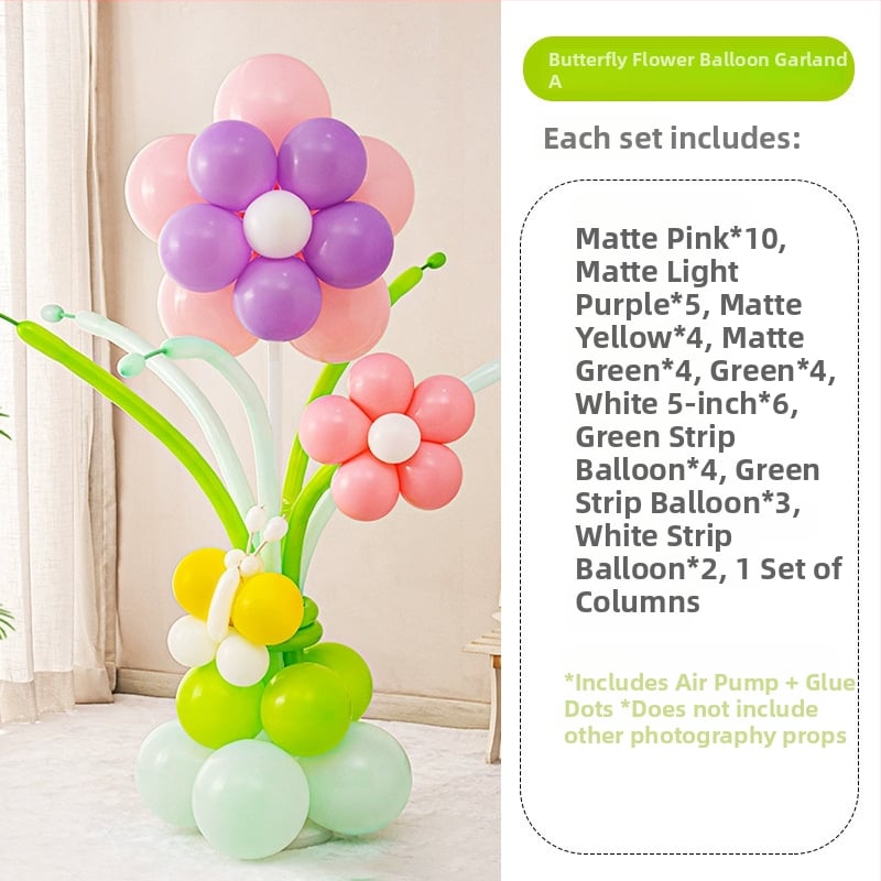 Stĺpec balónov s kvetmi – latexové okrúhle balóny, dekoratívne balóniky, vhodné pre školy a škôlky