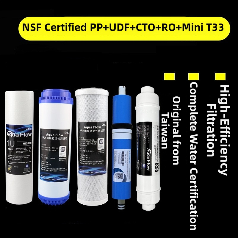 Filtračný cartridge na vodu, 5-stupňový domáci filter, PP bavlna a sinterované aktívne uhlie, NSF certifikát, potravinárska kvalita materiálu