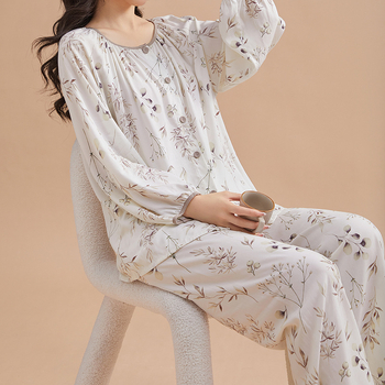 Ženski set pidžama s kardiganom, materijal regenerirana celuloza, tanak materijal 101–120 g/m2, dugi rukav, uzorak u nacionalnom stilu