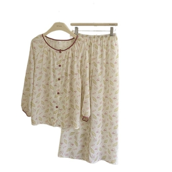 Ženski set pidžama s kardiganom, materijal regenerirana celuloza, tanak materijal 101–120 g/m2, dugi rukav, uzorak u nacionalnom stilu