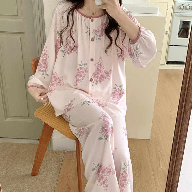 Ženski set pidžama s kardiganom, materijal regenerirana celuloza, tanak materijal 101–120 g/m2, dugi rukav, uzorak u nacionalnom stilu