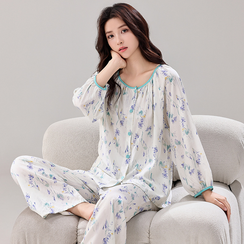 Ženski set pidžama s kardiganom, materijal regenerirana celuloza, tanak materijal 101–120 g/m2, dugi rukav, uzorak u nacionalnom stilu
