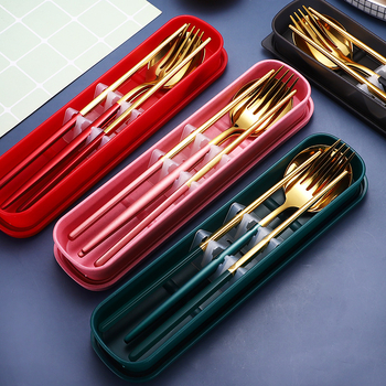 Nerezový jedálenský set (tri diely: lyžička, paličky, vidlička) — 410 nerezová oceľ, zrkadlové leštenie, prenosný