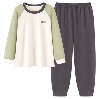 Ženski set pidžama od 100% pamuka, dugi rukavi, pulover s okruglim izrezom, udoban slobodan kroj, srednja težina pamuka, pogodan za proljeće i jesen