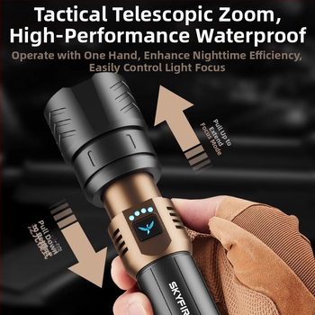 Skyfire LED batéria so laserom pre vonkajšie použitie, dosah 500 m+, 4000 mAh, 16 W, hliníková zliatina, ručné nabíjanie, 360° otáčanie