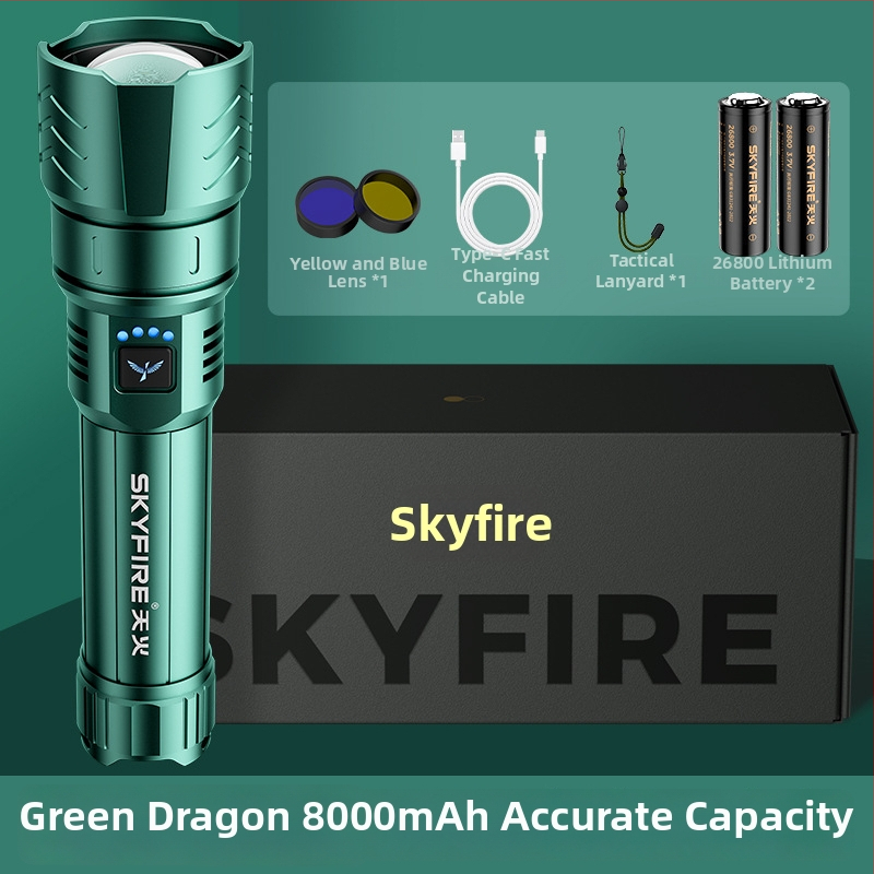 Skyfire LED batéria so laserom pre vonkajšie použitie, dosah 500 m+, 4000 mAh, 16 W, hliníková zliatina, ručné nabíjanie, 360° otáčanie