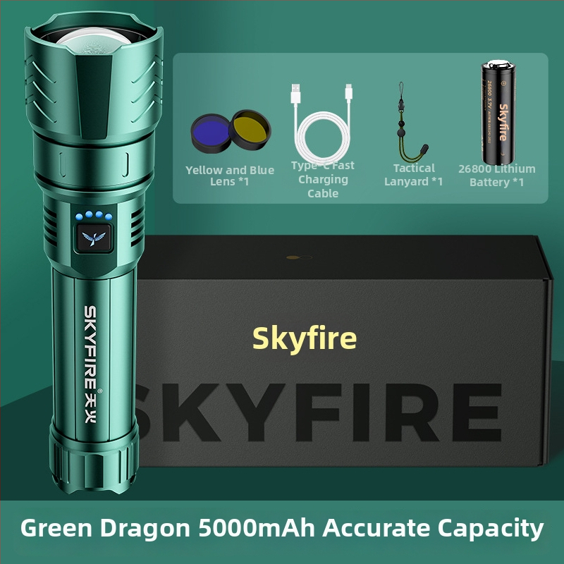 Skyfire LED batéria so laserom pre vonkajšie použitie, dosah 500 m+, 4000 mAh, 16 W, hliníková zliatina, ručné nabíjanie, 360° otáčanie