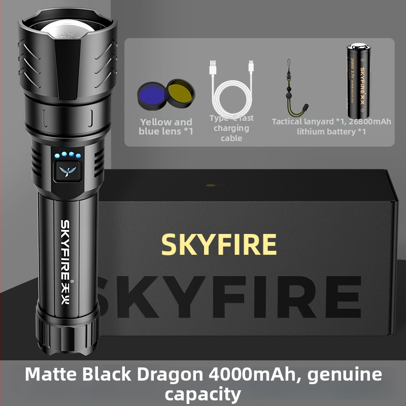 Skyfire LED batéria so laserom pre vonkajšie použitie, dosah 500 m+, 4000 mAh, 16 W, hliníková zliatina, ručné nabíjanie, 360° otáčanie