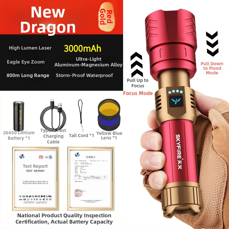 Skyfire LED batéria so laserom pre vonkajšie použitie, dosah 500 m+, 4000 mAh, 16 W, hliníková zliatina, ručné nabíjanie, 360° otáčanie