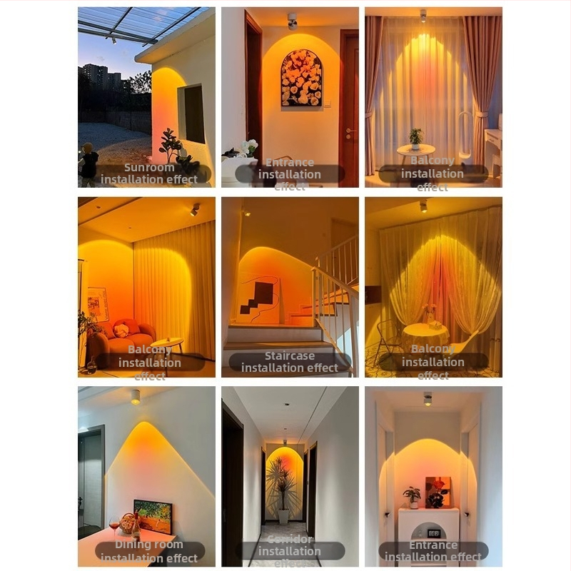 Vstavané LED bodové svetlo so atmosférou západu slnka pre chodbu a obývačku, dekoratívny obraz na stene.
