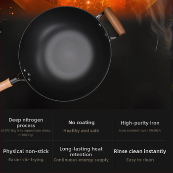 Wok z liatiny s plochým dnom, nepriľnavé povrchové úpravy, čínske štýl, pokrievka z nehrdzavejúcej ocele so skleneným viečkom