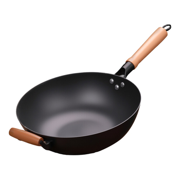 Wok z liatiny s plochým dnom, nepriľnavé povrchové úpravy, čínske štýl, pokrievka z nehrdzavejúcej ocele so skleneným viečkom