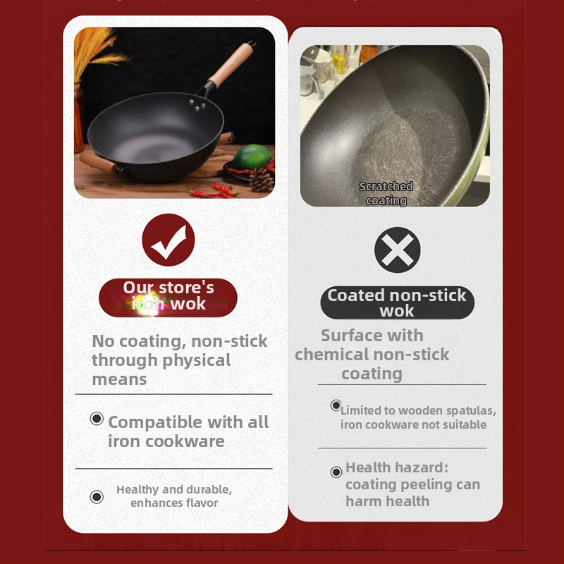 Wok z liatiny s plochým dnom, nepriľnavé povrchové úpravy, čínske štýl, pokrievka z nehrdzavejúcej ocele so skleneným viečkom