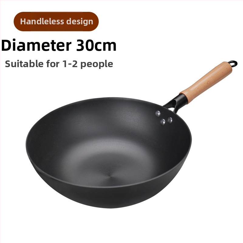 Wok z liatiny s plochým dnom, nepriľnavé povrchové úpravy, čínske štýl, pokrievka z nehrdzavejúcej ocele so skleneným viečkom