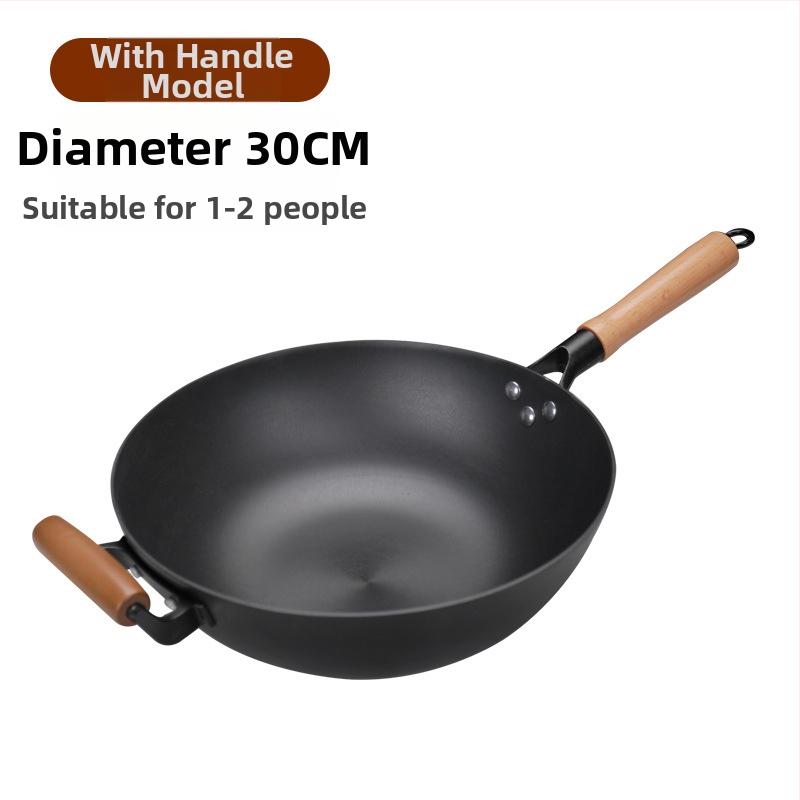 Wok z liatiny s plochým dnom, nepriľnavé povrchové úpravy, čínske štýl, pokrievka z nehrdzavejúcej ocele so skleneným viečkom