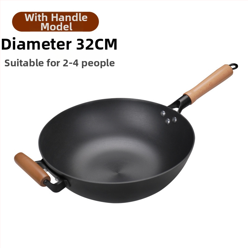 Wok z liatiny s plochým dnom, nepriľnavé povrchové úpravy, čínske štýl, pokrievka z nehrdzavejúcej ocele so skleneným viečkom