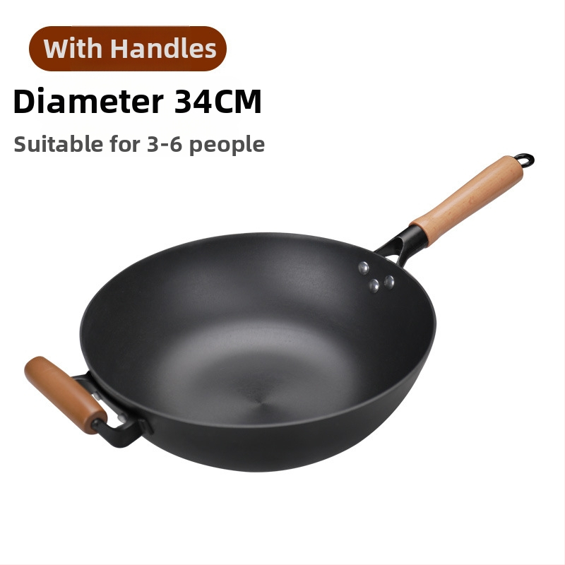 Wok z liatiny s plochým dnom, nepriľnavé povrchové úpravy, čínske štýl, pokrievka z nehrdzavejúcej ocele so skleneným viečkom