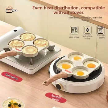 Panvica na vajíčka so štyrmi dierkami – nepriľnavá, hliníková zliatina, na domáce použitie, panvica na palacinky a raňajky, kompatibilná so všeobecným sporákom