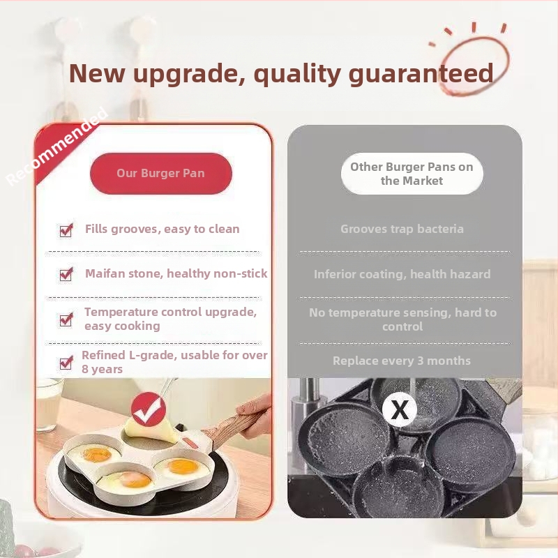 Keturių skylių kiaušinių burgerio keptuvė – nelimpančio, aliuminio lydinio, namų naudojimui, blynams ir pusryčiams, suderinama su įprasta virykle