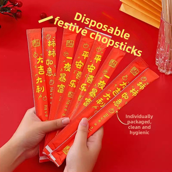 Jednorázové drevené paličky, slávnostný štýl, 50 párov v balení, individuálne balené, mikrovlnná rúra nie je vhodná