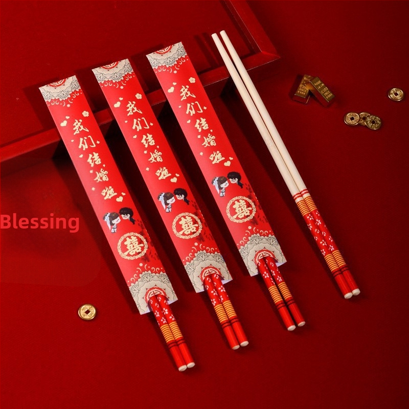 Jednorázové drevené paličky, slávnostný štýl, 50 párov v balení, individuálne balené, mikrovlnná rúra nie je vhodná