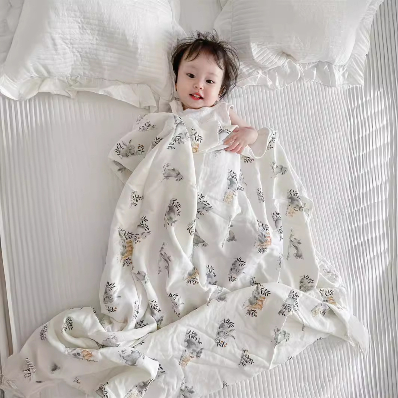 Kupaći ručnik od bambusovih vlakana, četiri sloja gaze, veliki kvadrat, nježan prema koži i prozračan, pogodna za bebe i malu djecu.