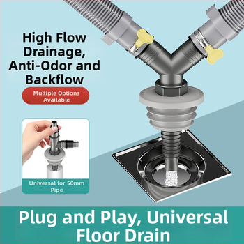 Drenážny systém pre práčku a umývadlo, univerzálny, dvojitá hlava, ťahový typ, trojcestný spoj s tesnením proti zápachu