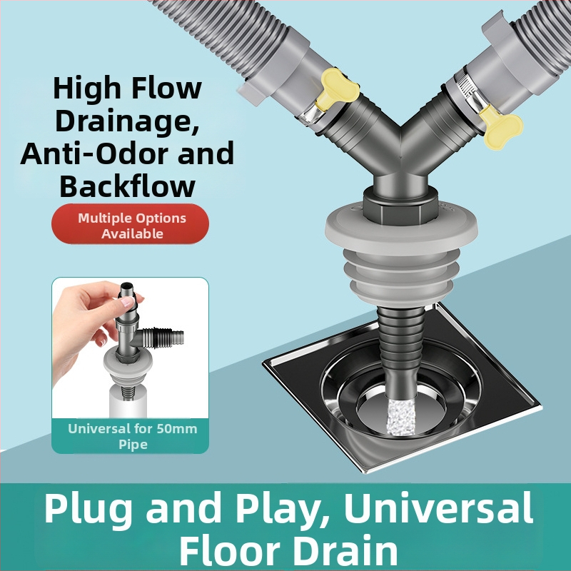 Drenážny systém pre práčku a umývadlo, univerzálny, dvojitá hlava, ťahový typ, trojcestný spoj s tesnením proti zápachu