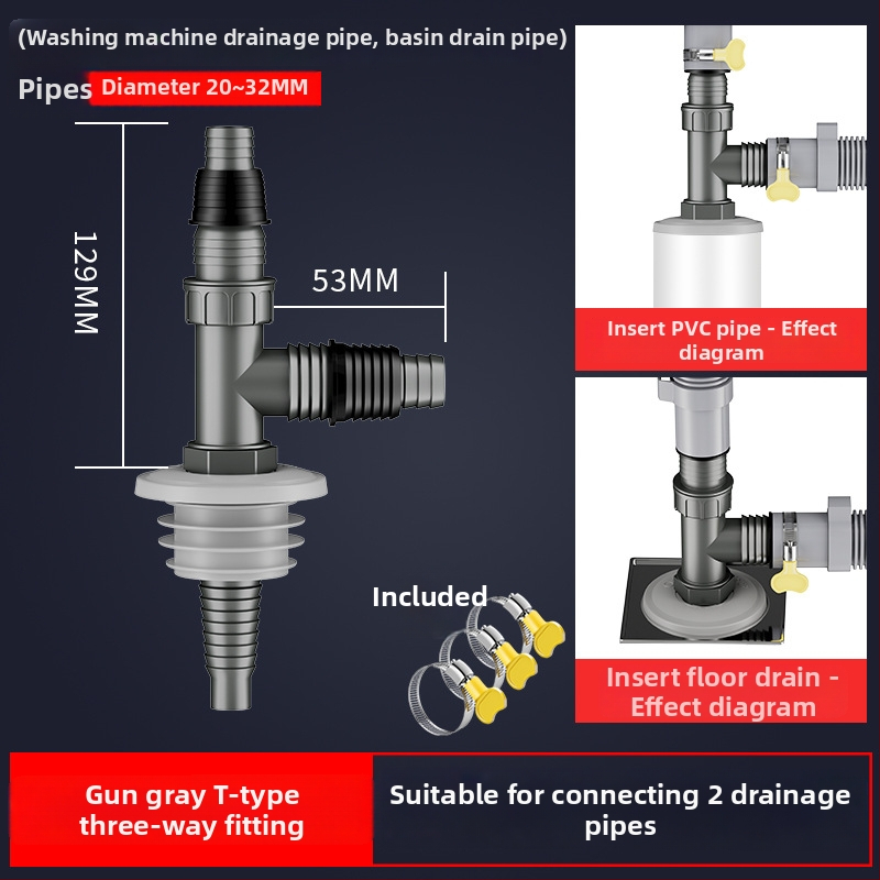 Drenážny systém pre práčku a umývadlo, univerzálny, dvojitá hlava, ťahový typ, trojcestný spoj s tesnením proti zápachu