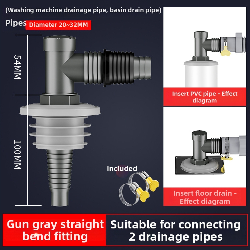Drenážny systém pre práčku a umývadlo, univerzálny, dvojitá hlava, ťahový typ, trojcestný spoj s tesnením proti zápachu