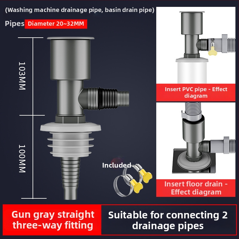 Drenážny systém pre práčku a umývadlo, univerzálny, dvojitá hlava, ťahový typ, trojcestný spoj s tesnením proti zápachu