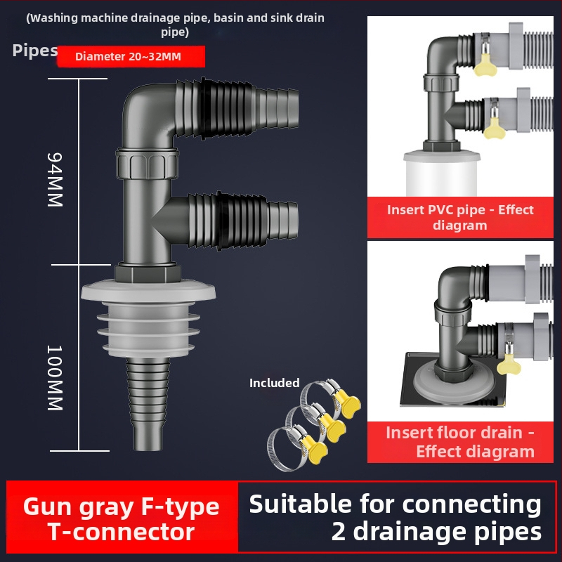 Drenážny systém pre práčku a umývadlo, univerzálny, dvojitá hlava, ťahový typ, trojcestný spoj s tesnením proti zápachu